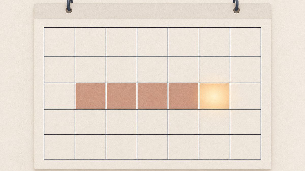 カレンダーの数日が塗られ、その先の1日だけに灯りがついているイラスト